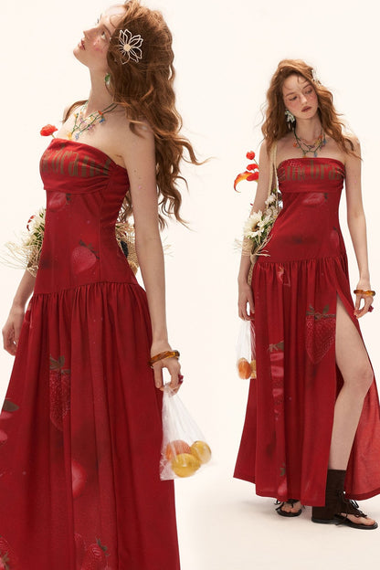 Strawberry Strapless Summer Dress