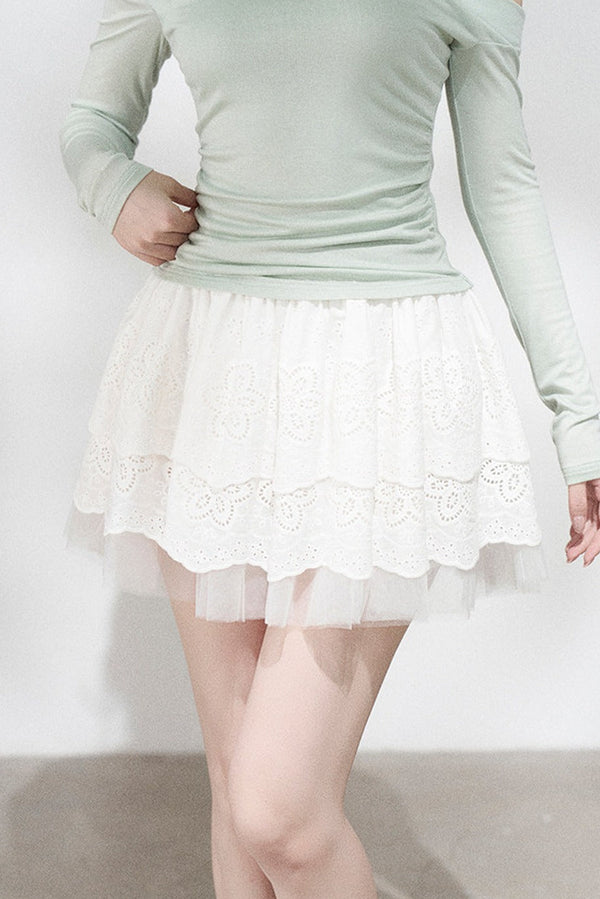 Green Off-Shoulder Pleated Knit Top and Skirt Set-Up