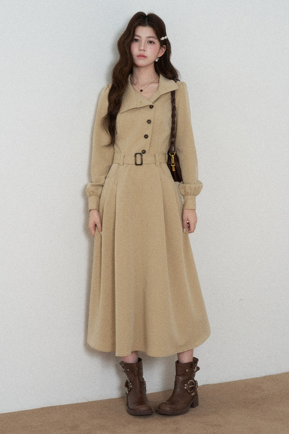 Vestido trench caqui de manga larga
