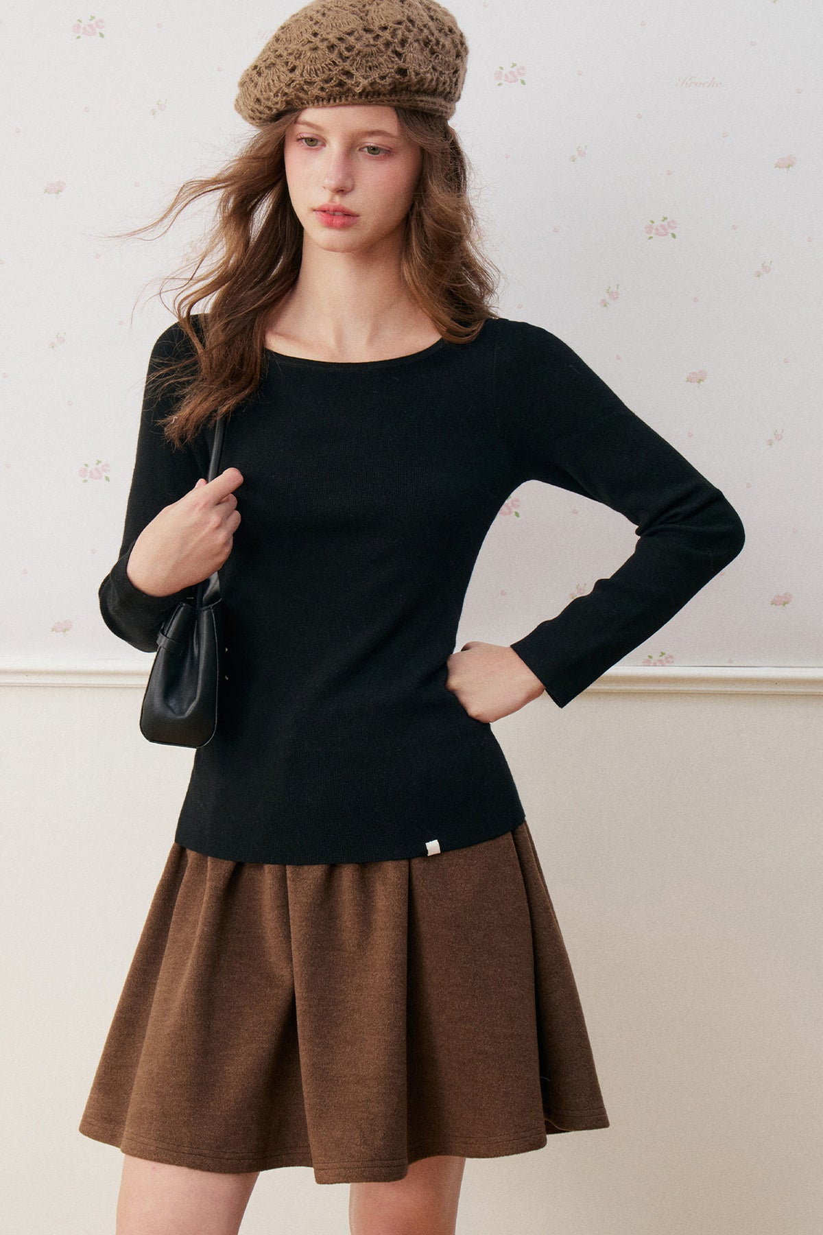 Cape-Schal echtes zweiteiliges gerafftes Stricktop-Set