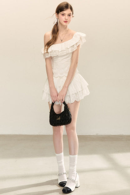 White Ruffle Mini Skirt