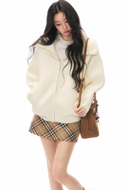White Cardigan Jacket Skirt Set-Up