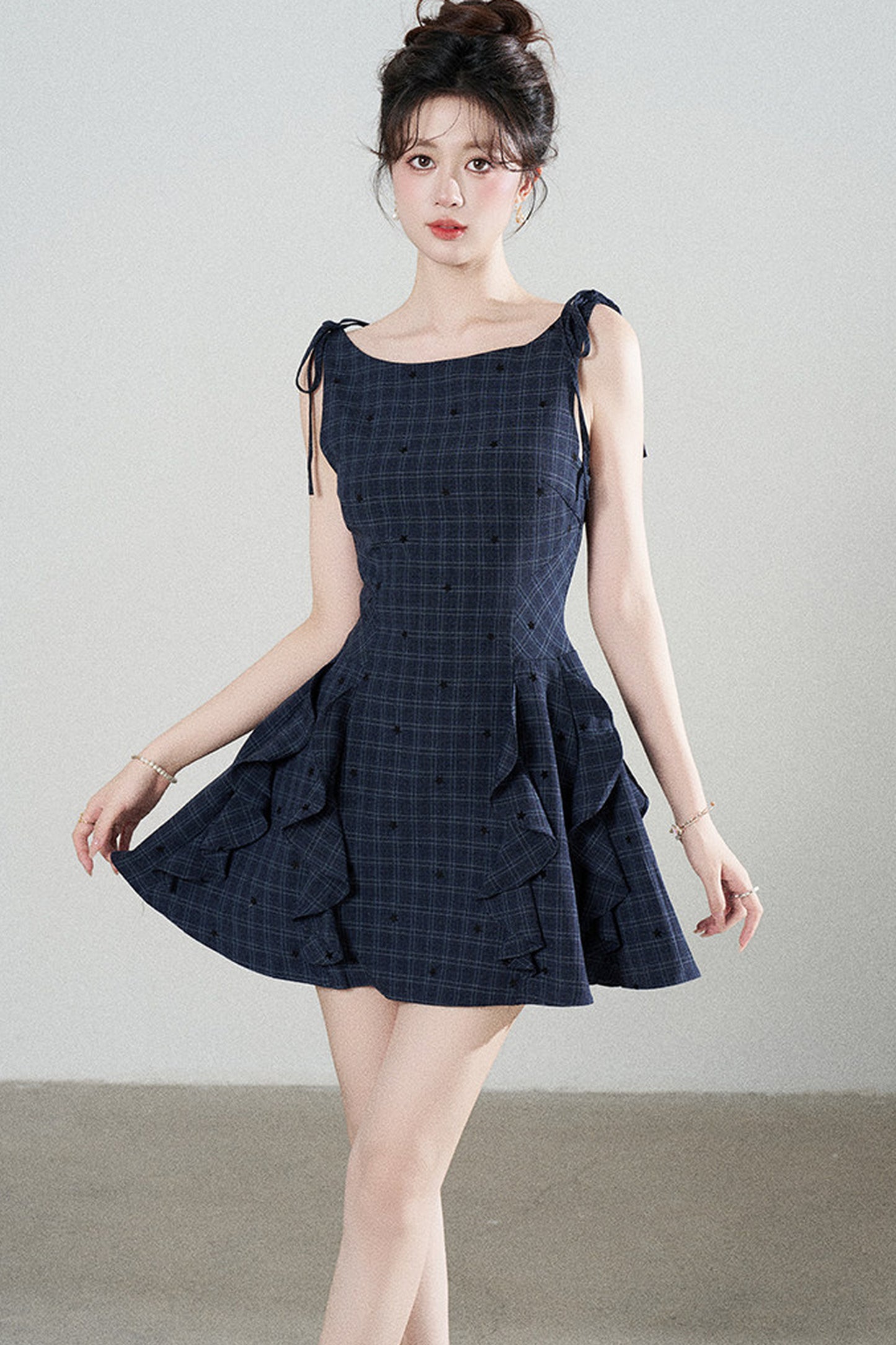 Plaid Ruffle Sleeveless Dress