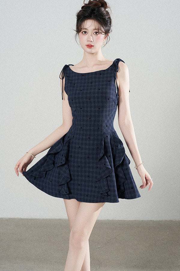 Plaid Ruffle Sleeveless Dress