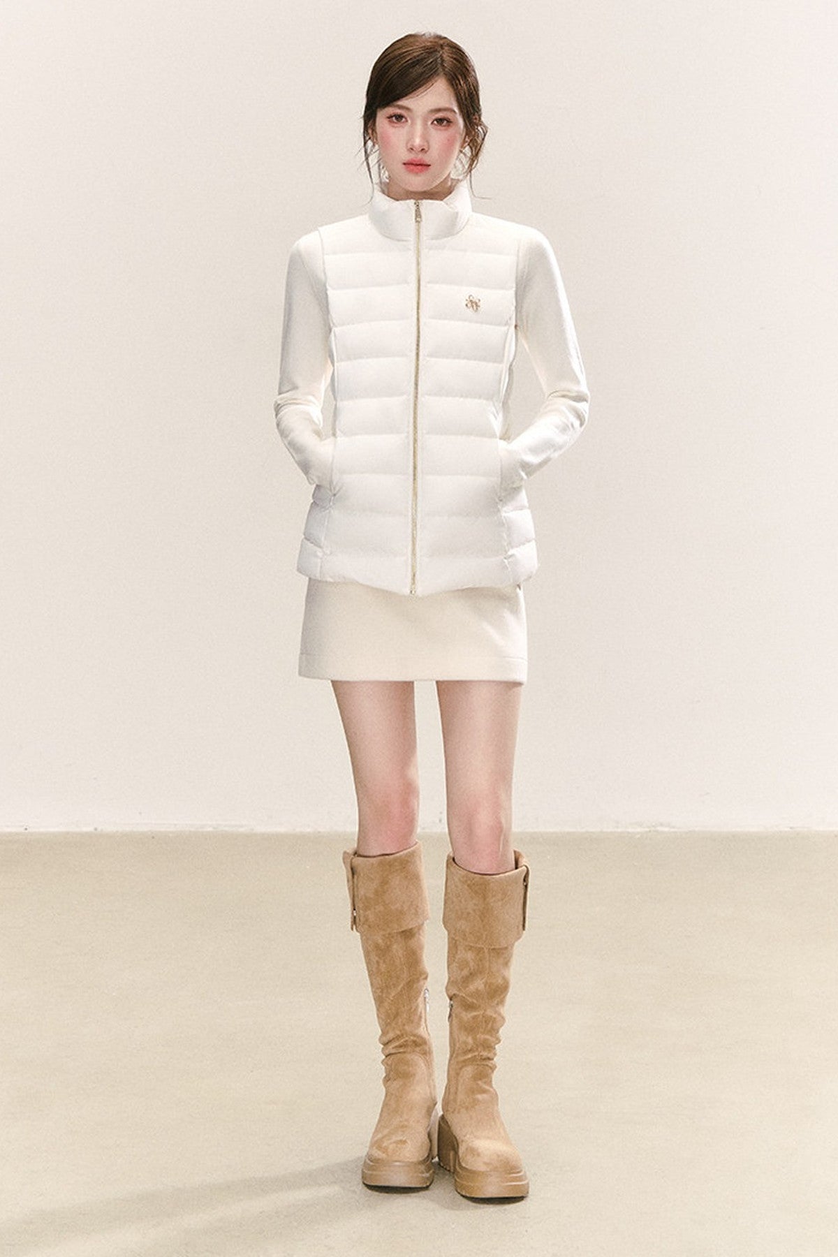 White Duck Down Long Sleeve Gilet Jacket