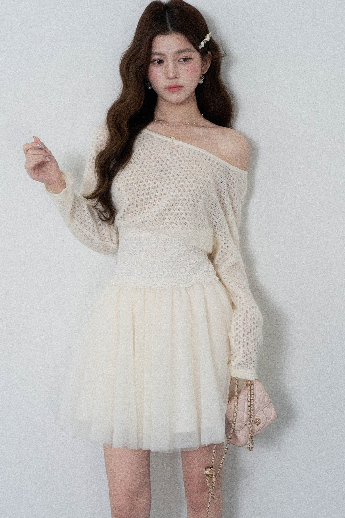 French Hollow-Out Lace Off-Shoulder Dress