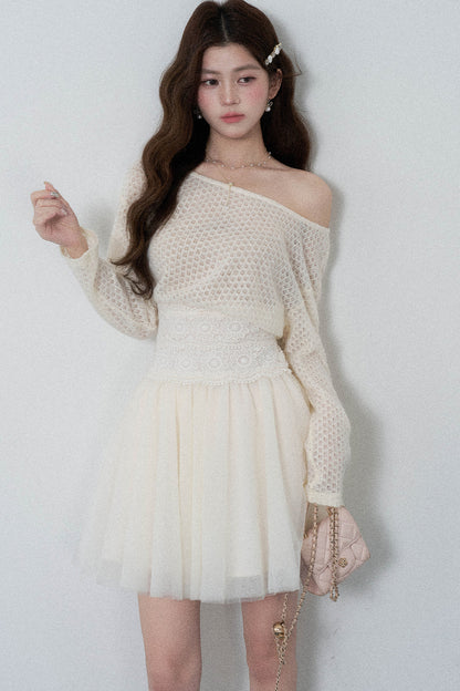 French Hollow-Out Lace Off-Shoulder Dress
