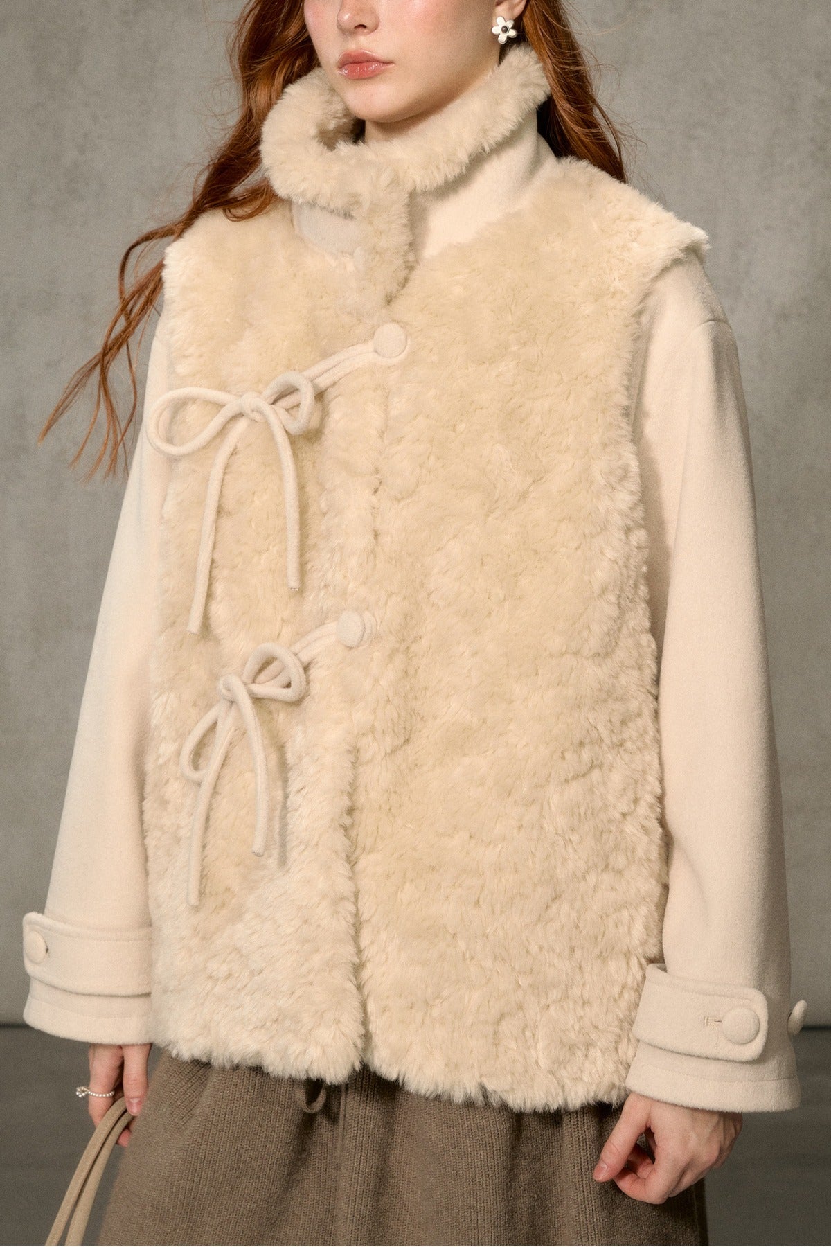 Flower Tea Layered-Look Woolen Furry Top