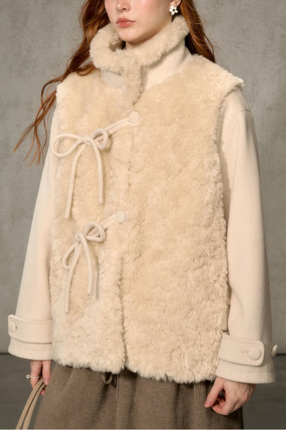 Flower Tea Layered-Look Woolen Furry Top