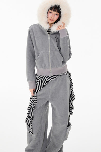 Detachable Fur Hood Jacket and Pants Set-Up