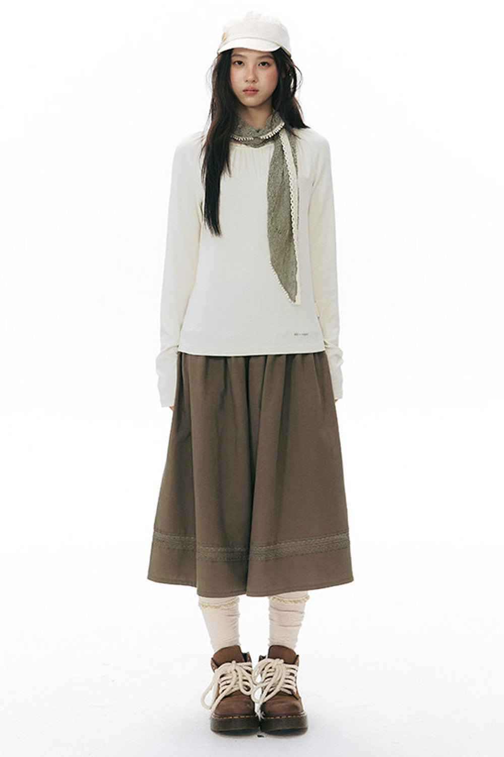 Elastic Waist Patchwork Wide-Leg Skirt Pants