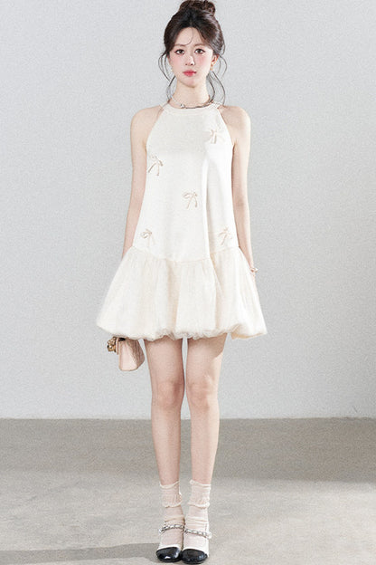 Apricot Halter Mesh Dress