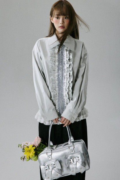 Ruffle Lace Panel Cotton Jacket