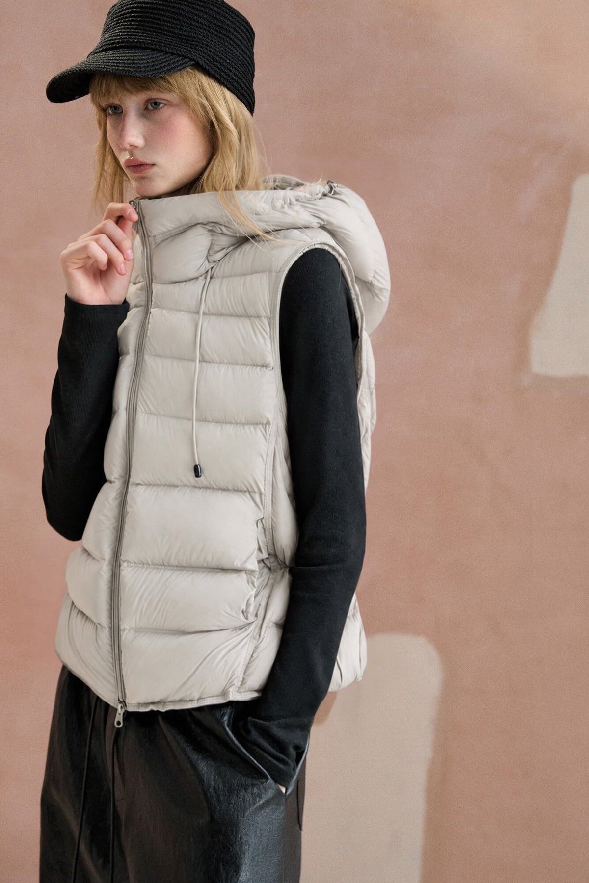 Ribbed Hooded Down Vest