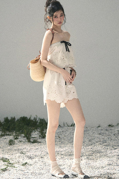 Embroidered Floral Vest and Shorts Set-Up