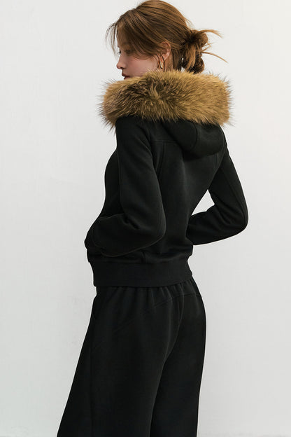 Ensemble veste à capuche zippée et pantalon de survêtement à jambes larges