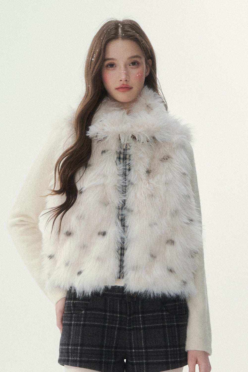 Reversible Polka Dot Plaid Faux Fur Vest