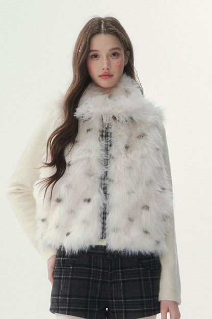 Reversible Polka Dot Plaid Faux Fur Vest