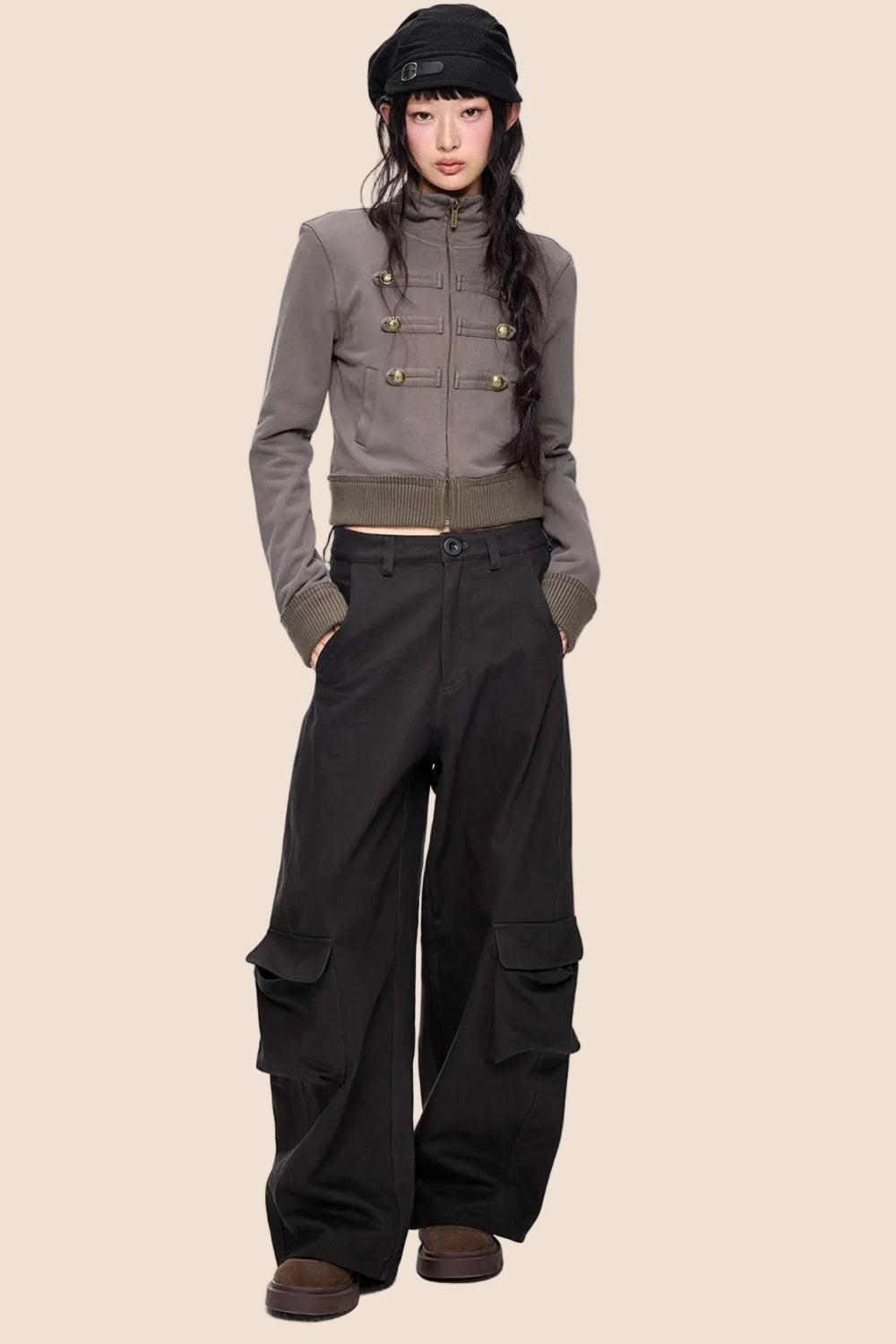 Short Napoleon Style Stand Collar Cardigan