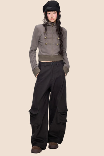 Short Napoleon Style Stand Collar Cardigan