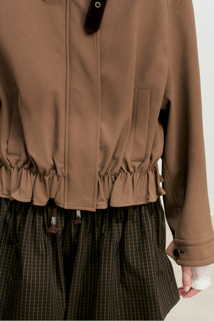 Short Color-Blocked PU Work Jacket