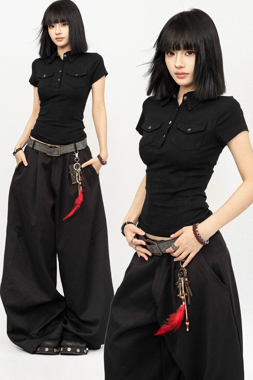 Black Polo Collar Top
