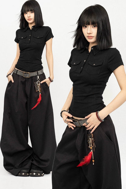 Black Polo Collar Top