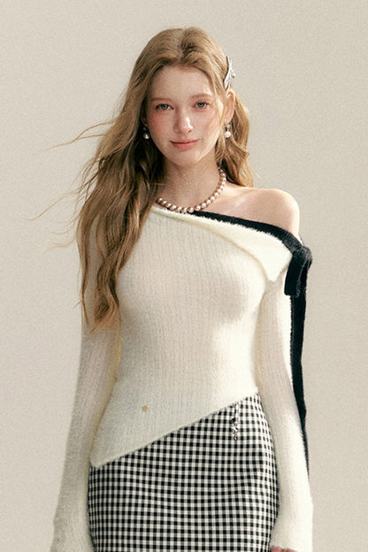Asymmetrical Bow Tie Knit Top
