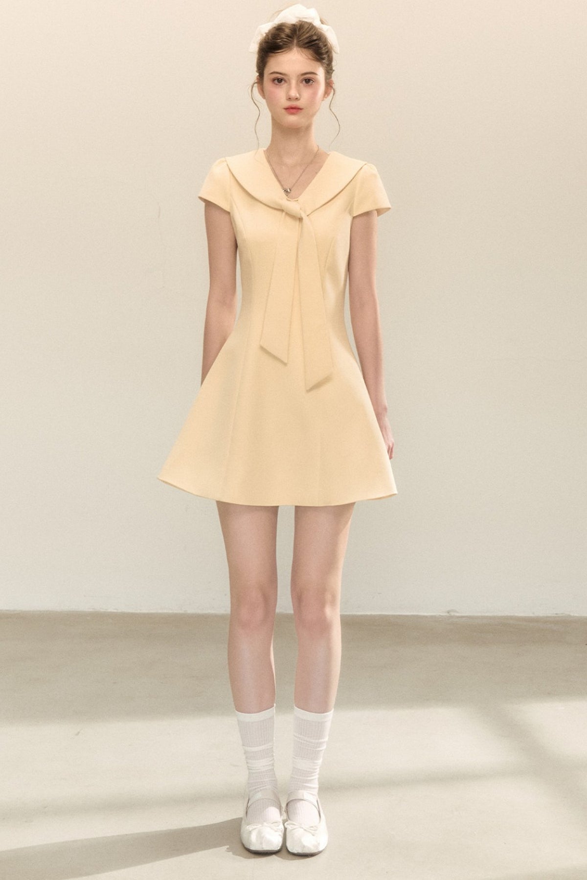 Navy Collar Short Sleeve A-Line Dress
