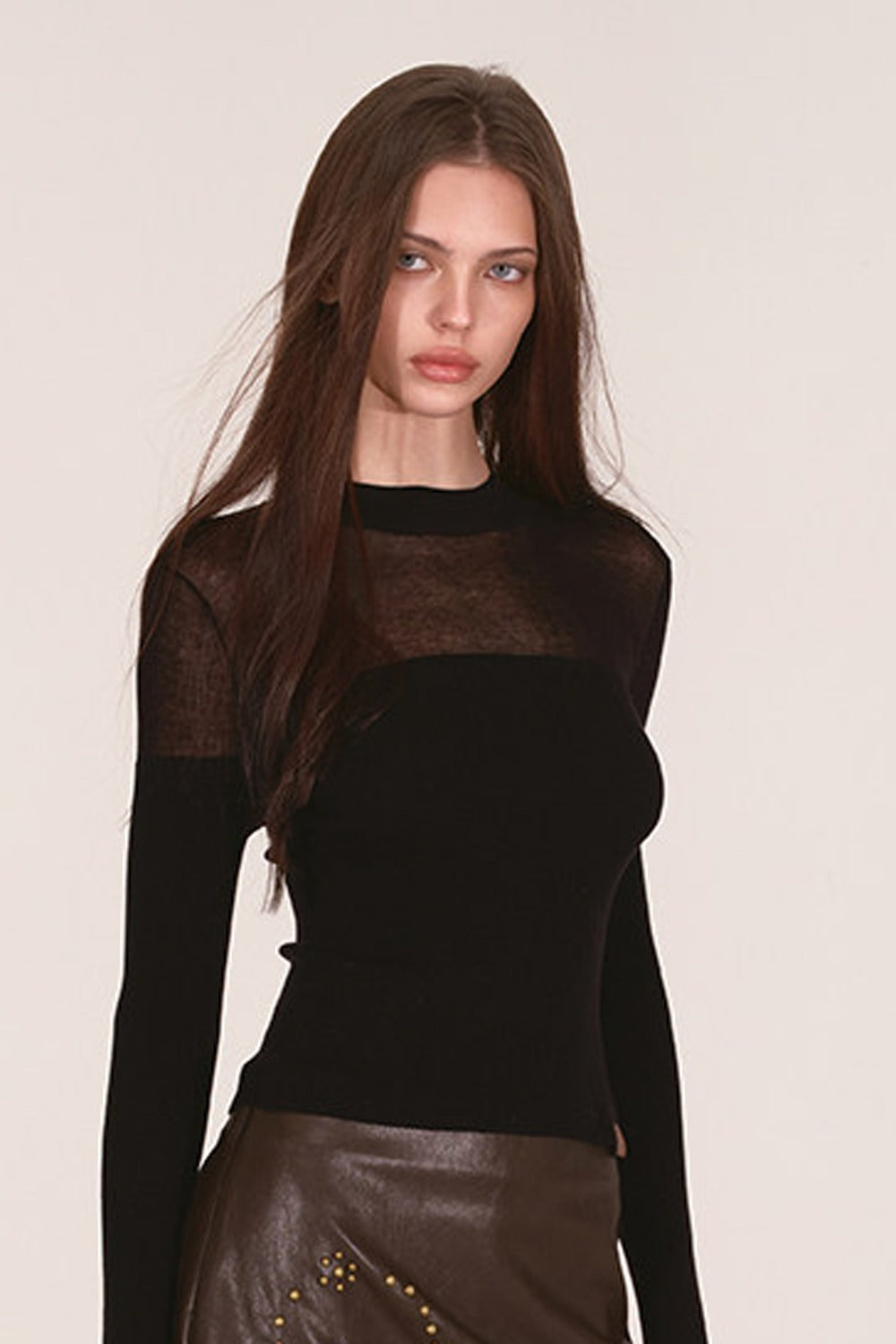 Tencel Spliced Half-Turtleneck Knit Top