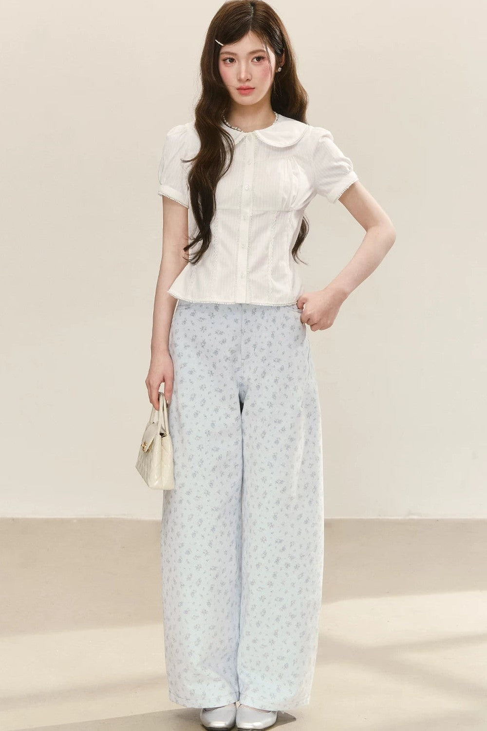 Pantalon Large Bleu Preppy