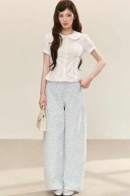 Pantalon Large Bleu Preppy