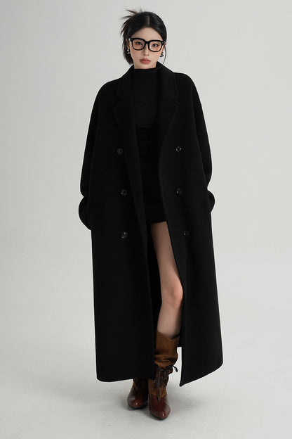 Cappotto ampio lungo in lana double face