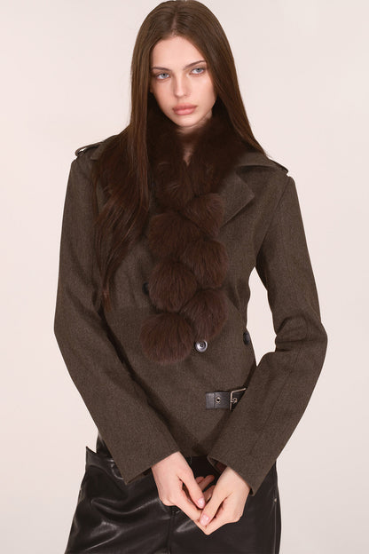 Fox Fur Tassel Pom Pom Scarf