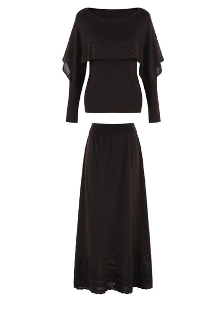 Long-Sleeve Knit Top and Skirt Set