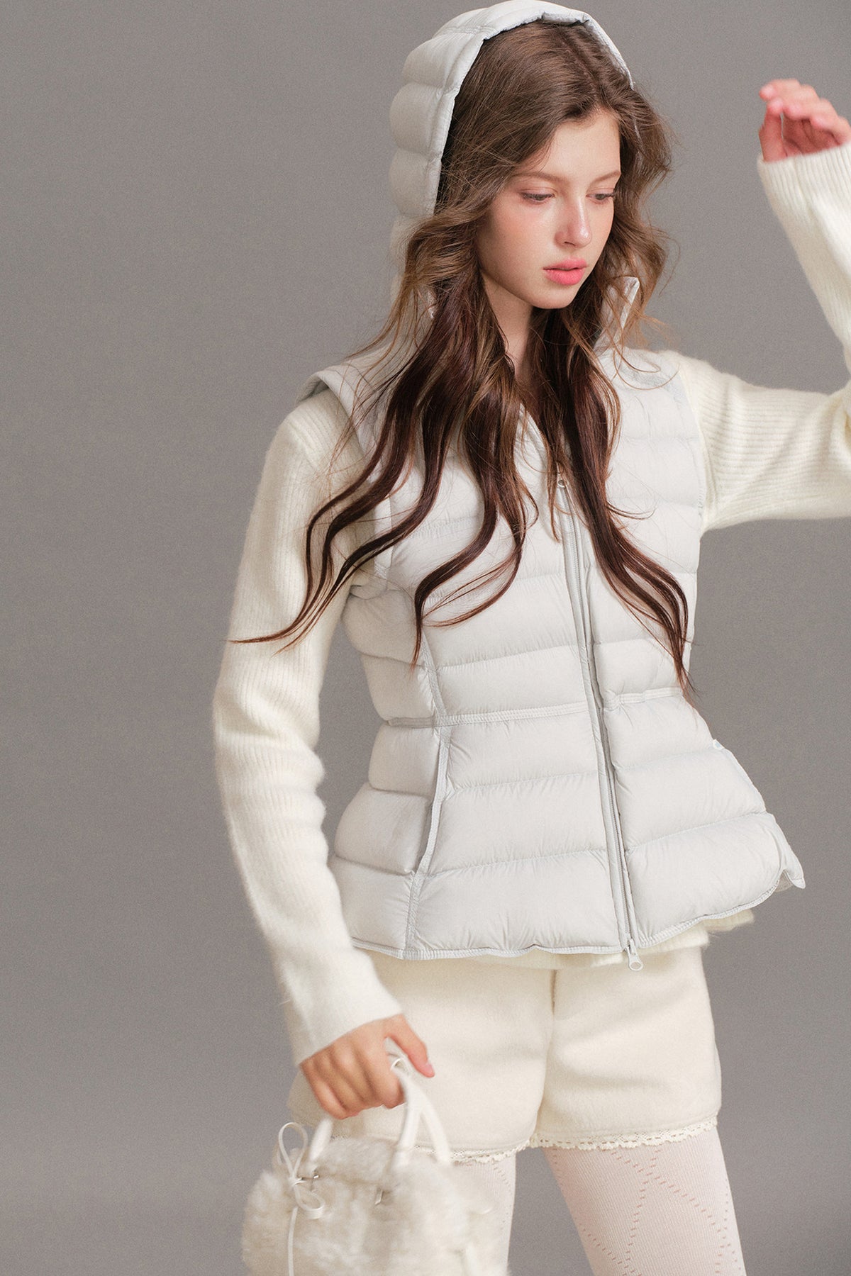 Hooded Ribbed Down Vest