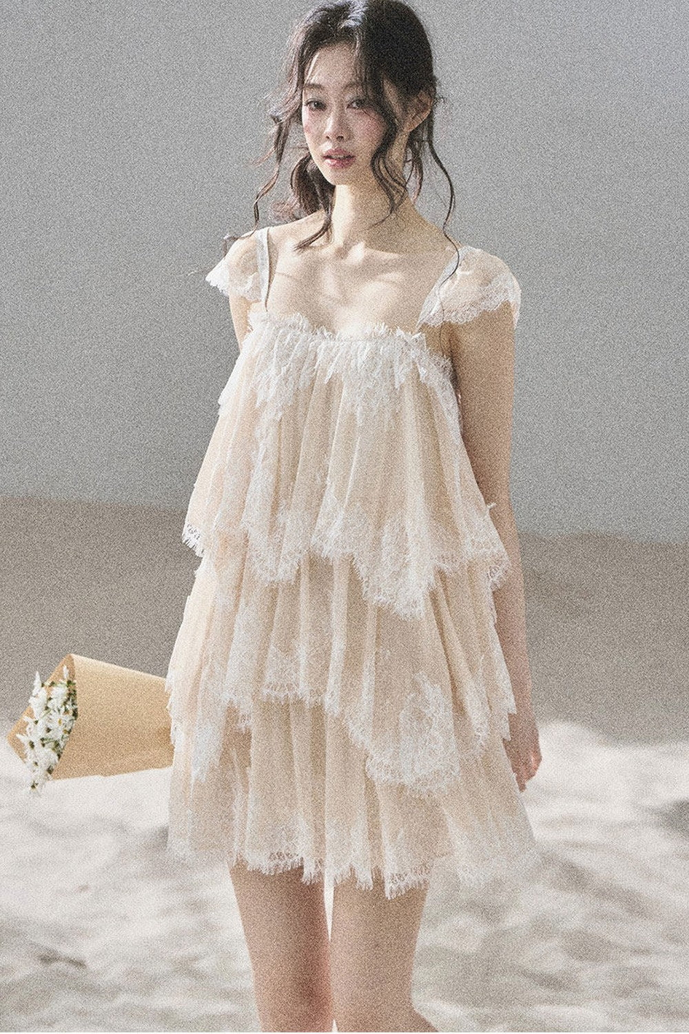 French Irregular Lace Mesh Top Set-Up