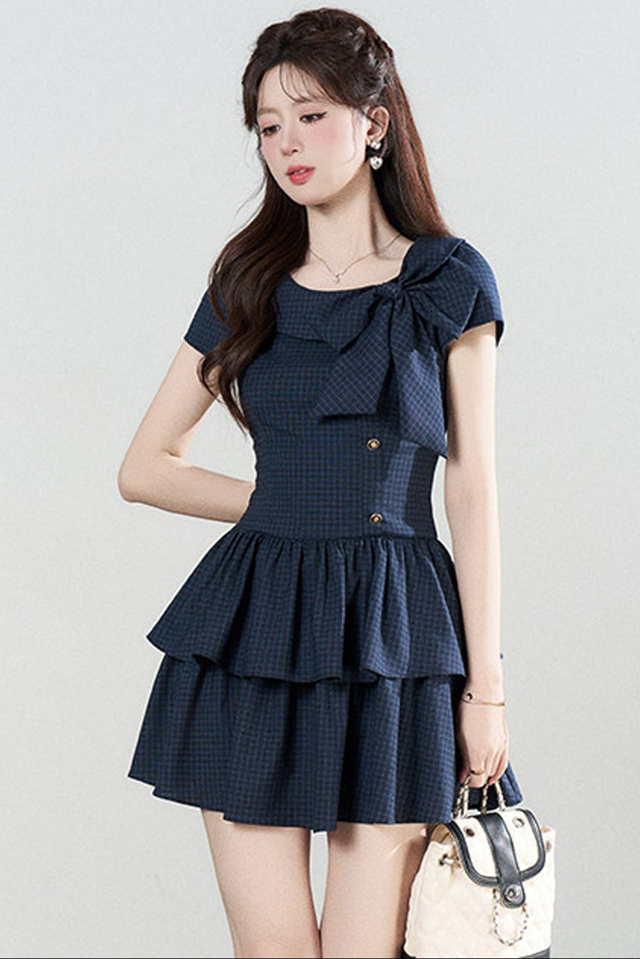 Marineblaues kariertes Sommerkleid