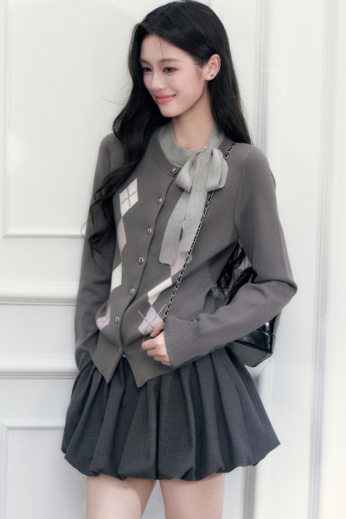 Layered-Look Argyle Sweater And Skirt Set-Up