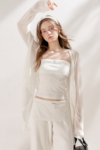 Polka Dot Cotton Tube Top And Wide Leg Pants Set-Up