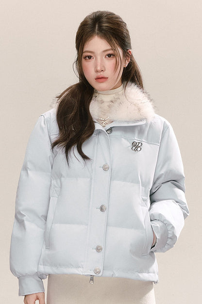 Blue 90% White Duck Down Puffer Jacket