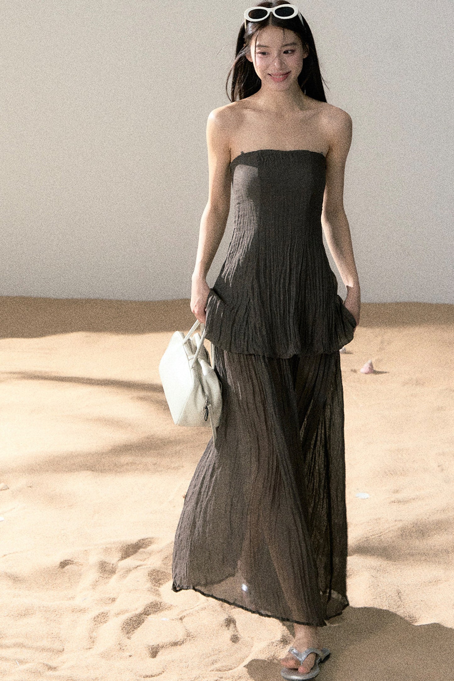Ramie Pleated A-Line Dress