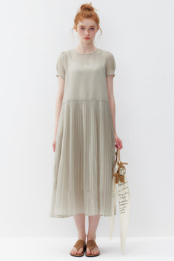 Gray Camisole and Pleated Long Dress Set