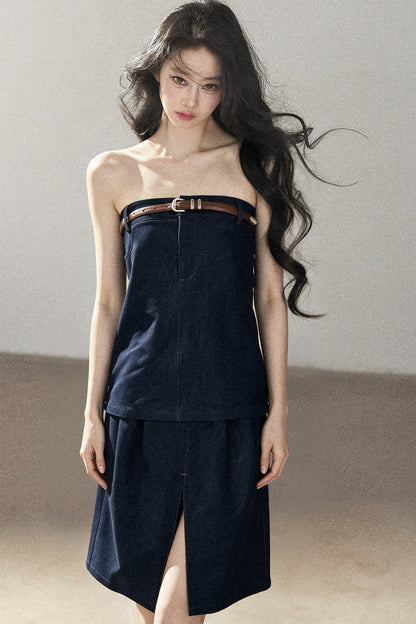 Floating Bluebell Denim Two-Piece Skirt Set-Up