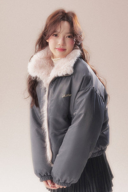 Patchwork Plush Down Jacket