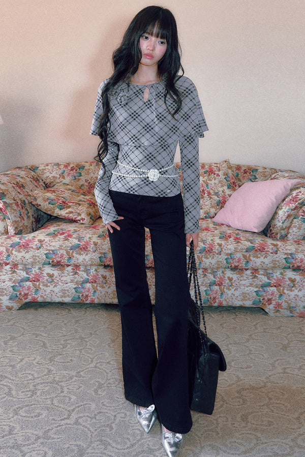 Floral Plaid Cape Top and Pants Set-Up