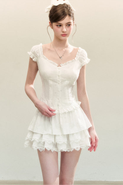 White Ruffled Tank Top and Puffy Cake Skirt Set-Up