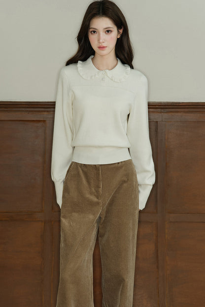 Wool Blend Ruffled Doll Collar Top