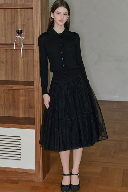 Long Sleeve Doll Collar Knitted Top