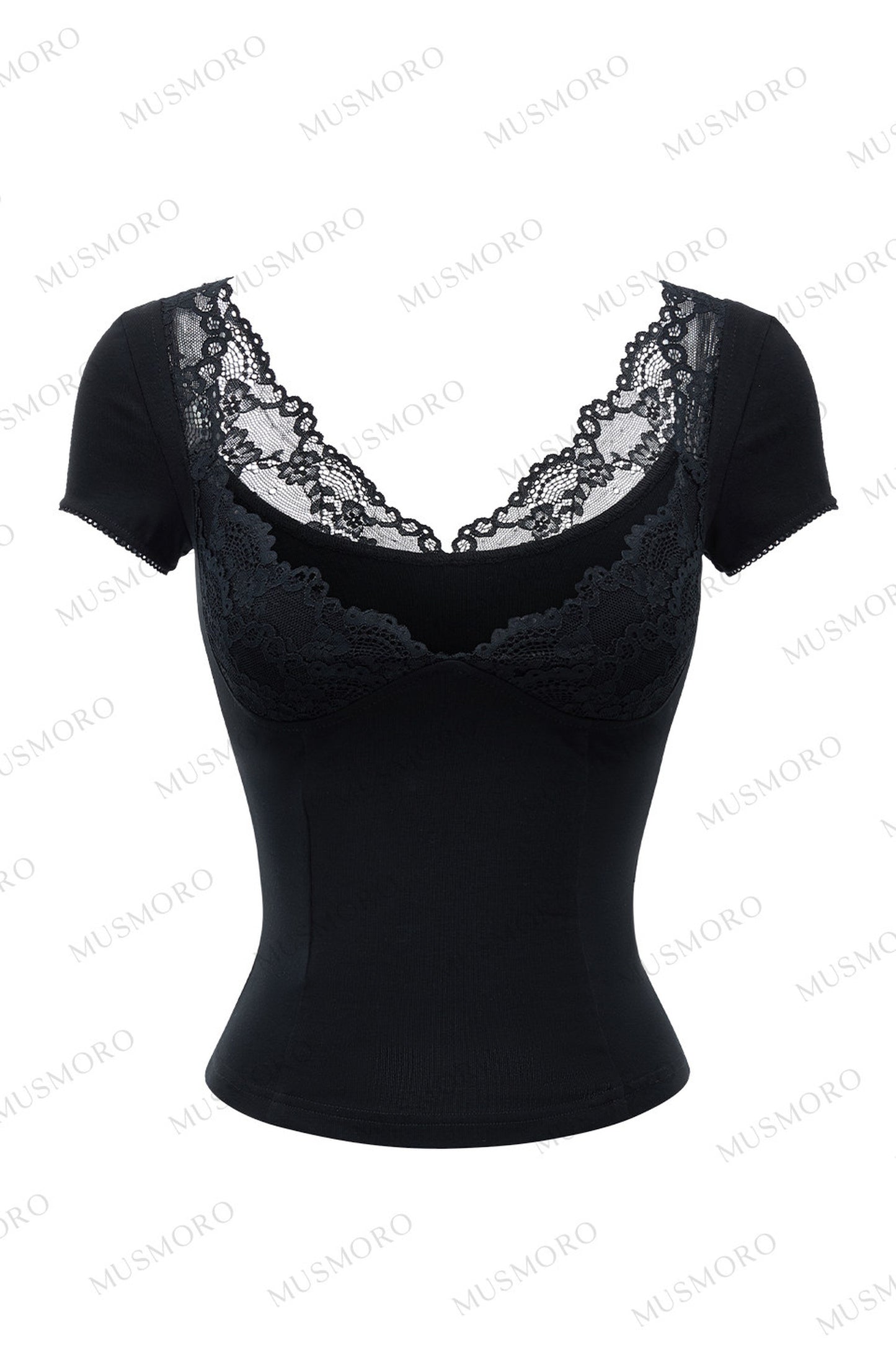 Lace Cuff Deep V-Neck Top